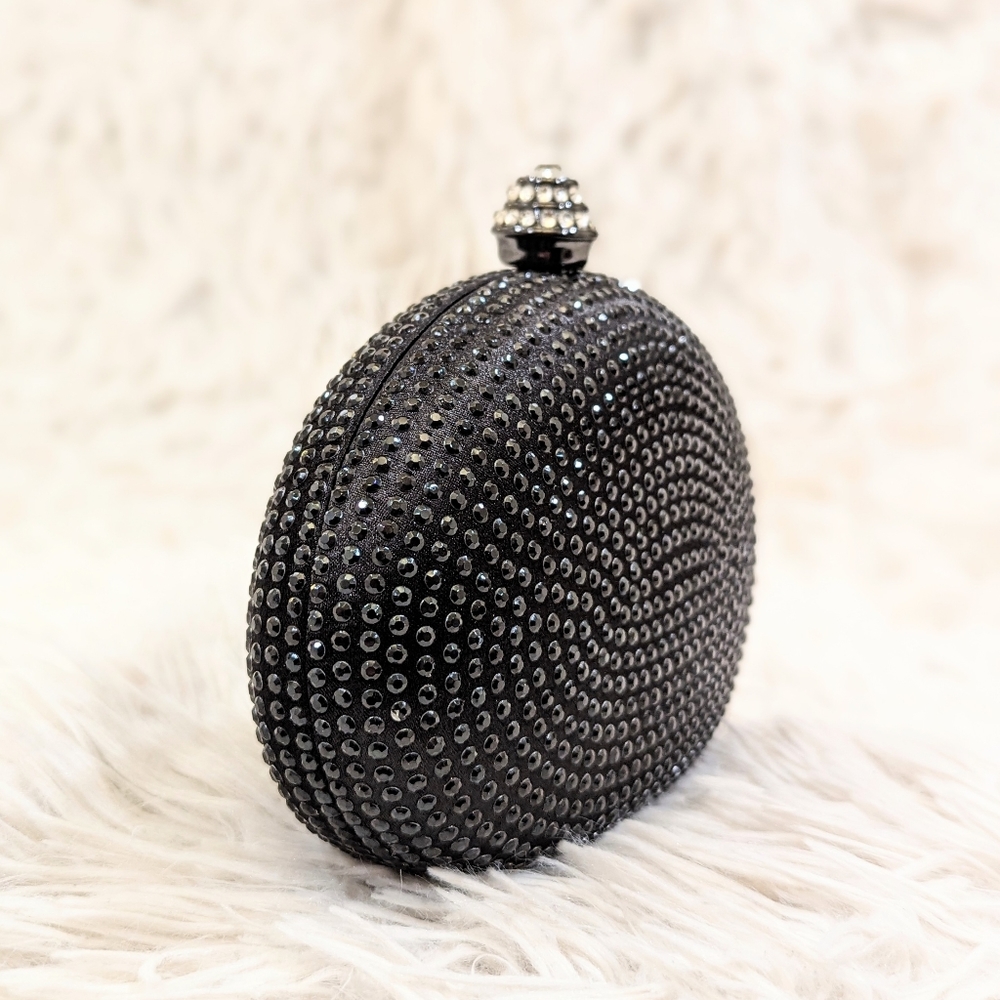 Black Rhinestone Oval Small Clutch Purse - Picture 4 of 7